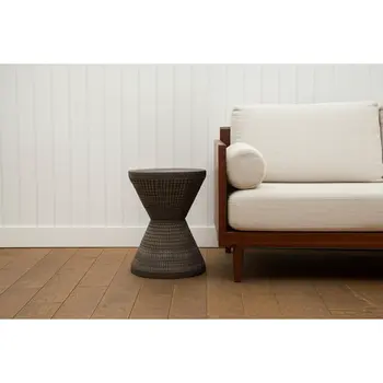 22" Black Distressed Solid Wood Round Drum End Table