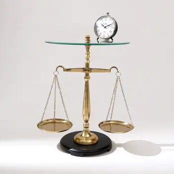 24" Clear and Gold Glass and Aluminum Libra Scales End Table