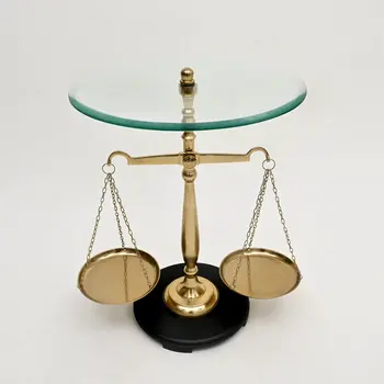 24" Clear and Gold Glass and Aluminum Libra Scales End Table