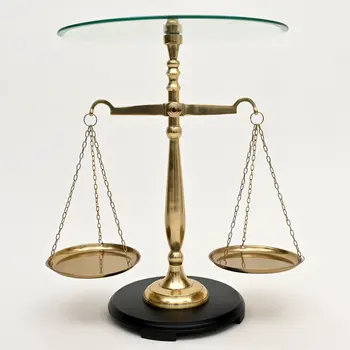 24" Clear and Gold Glass and Aluminum Libra Scales End Table