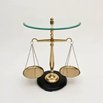 24" Clear and Gold Glass and Aluminum Libra Scales End Table