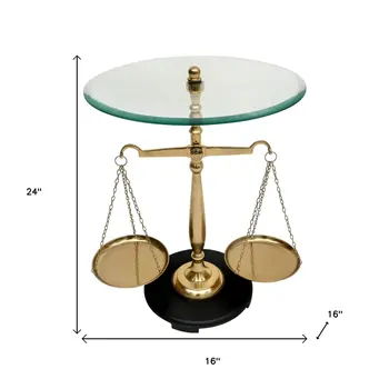 24" Clear and Gold Glass and Aluminum Libra Scales End Table