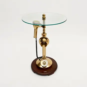 25" Clear and Gold Glass and Aluminum Vintage Telephone Base End Table