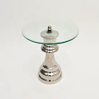 21" Clear and Silver Glass and Aluminum Chess Queen End Table
