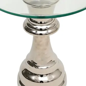 21" Clear and Silver Glass and Aluminum Chess Queen End Table