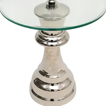 21" Clear and Silver Glass and Aluminum Chess Queen End Table