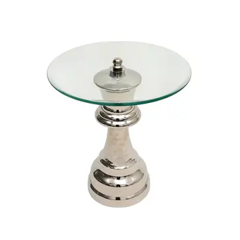 21" Clear and Silver Glass and Aluminum Chess Queen End Table