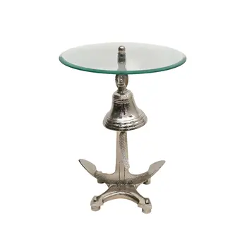 24" Clear and Silver Glass and Aluminum Nautical Bell End Table