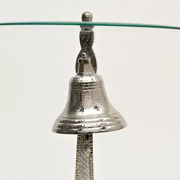 24" Clear and Silver Glass and Aluminum Nautical Bell End Table