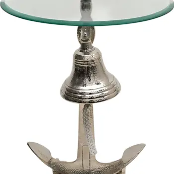 24" Clear and Silver Glass and Aluminum Nautical Bell End Table