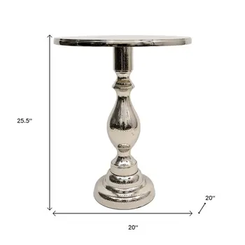 26" Silver Aluminum Round Pedestal End Table