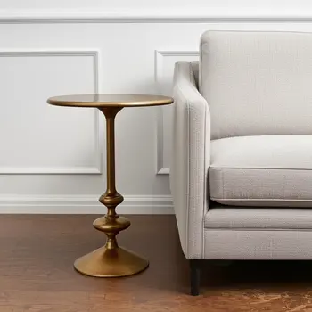22" Gold Aluminum Round Pedestal End Table