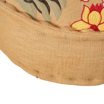 24" Beige and Brown Cotton Round Tiger Print Pouf Ottoman