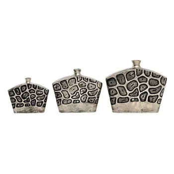 Set of Three Black And Silver Abstract Aluminum Urn Table Vases