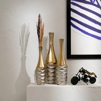 Set of Three Gold Aluminum Urn Table Vases