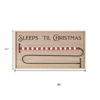 11" X 20" Beige And Red Christmas Wood Hanging Dimensional Sculpture