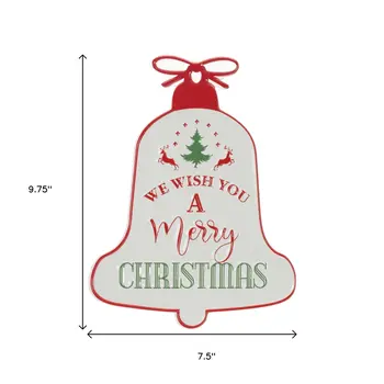 10" X 8" White Red And Green Christmas Iron Hanging Dimensional Sculpture