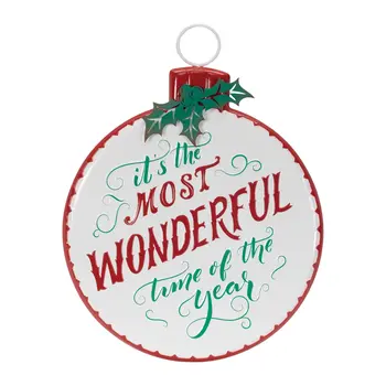 18" X 14" White Red And Green Christmas Iron Hanging Dimensional Sculpture