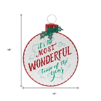 18" X 14" White Red And Green Christmas Iron Hanging Dimensional Sculpture