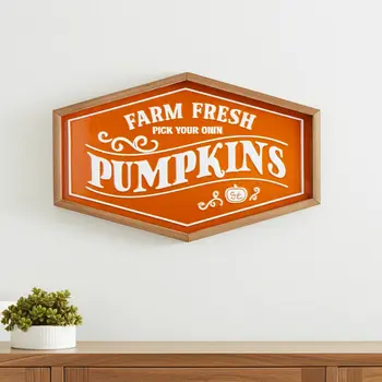 13" X 20" Orange And White Thanksgiving Iron Hanging Dimensional Sculpture