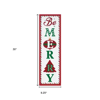 30" X 9" White Red And Green Christmas Iron Hanging Dimensional Sculpture