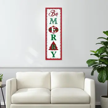 30" X 9" White Red And Green Christmas Iron Hanging Dimensional Sculpture