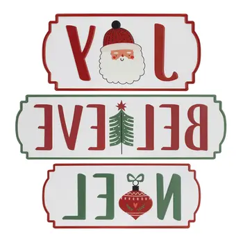 Set of Three White Red And Green Christmas Iron Hanging Dimensional Sculpture