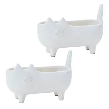 Set of Two White Ceramic 1 Ounce Animals Pot Planters