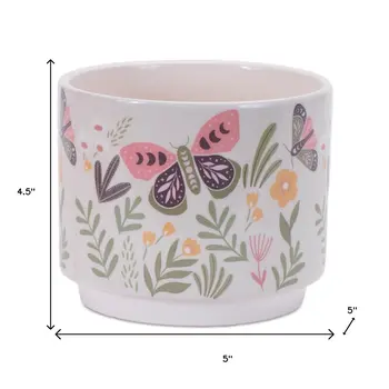 Set of Three Green Pink And White Ceramic 1 Ounce Geometric Round Pot Planters