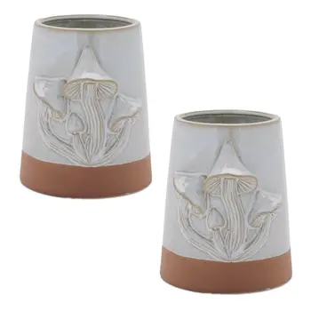 Set of Two Brown And Gray Porcelain 1 Ounce Two Toned Pot Planters