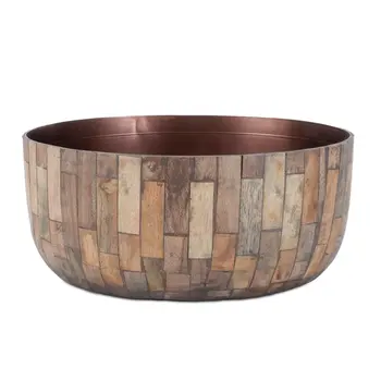 Set of Two Brown Wood 1 Ounce Round Pot Planters