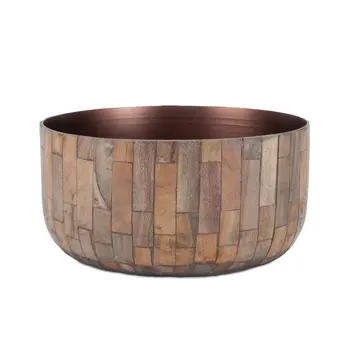 Set of Two Brown Wood 1 Ounce Round Pot Planters