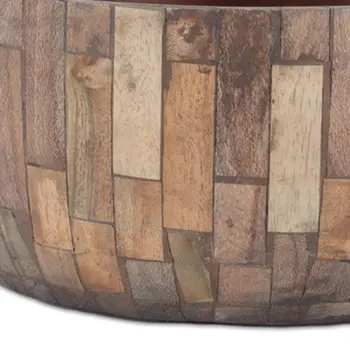 Set of Two Brown Wood 1 Ounce Round Pot Planters