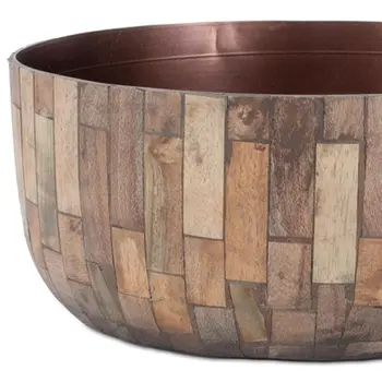 Set of Two Brown Wood 1 Ounce Round Pot Planters