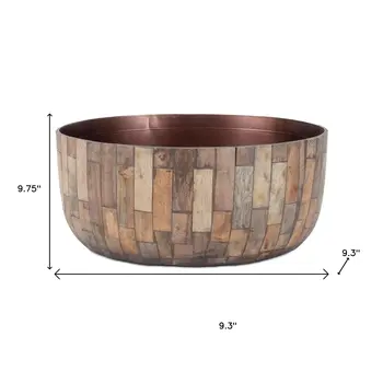 Set of Two Brown Wood 1 Ounce Round Pot Planters