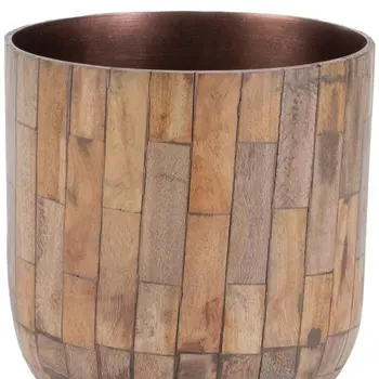 Set of Two Brown Wood 1 Ounce Round Pot Planters