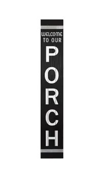 59" Black And White Solid Wood Hello Welcome Reversible Porch Sign