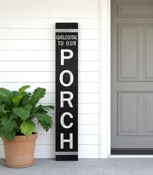 59" Black And White Solid Wood Hello Welcome Reversible Porch Sign