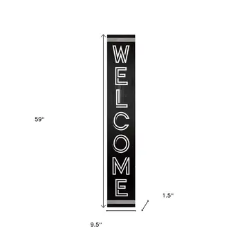 59" Black And White Solid Wood Welcome Reversible Porch Sign
