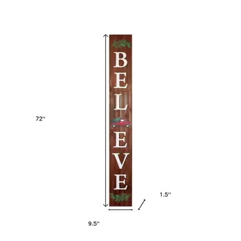 72" Brown Solid Wood Believe Christmas Holiday Red Truck Porch Sign