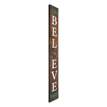72" Brown Solid Wood Believe Christmas Holiday Red Truck Porch Sign