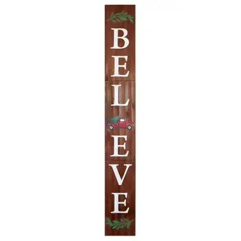 72" Brown Solid Wood Believe Christmas Holiday Red Truck Porch Sign