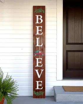 72" Brown Solid Wood Believe Christmas Holiday Red Truck Porch Sign