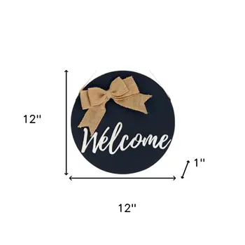 12" Black Hello and Welcome Solid Wood Reversible Hanging Wall Or Door Decor