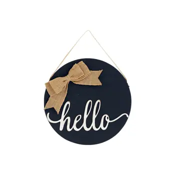 12" Black Hello and Welcome Solid Wood Reversible Hanging Wall Or Door Decor