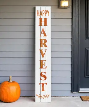 72" White Solid Wood Rustic Happy Harvest Porch Sign