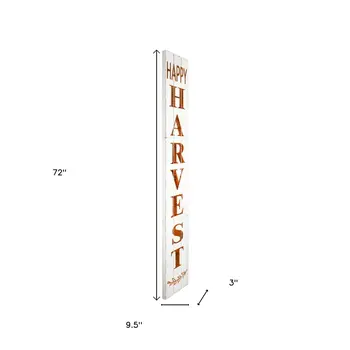 72" White And Orange Rustic Solid Wood Happy Harvest Porch Sign