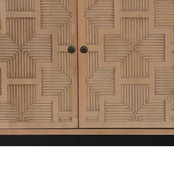 80" Brown Solid Wood Carved Geometric Sideboard with Four Doors