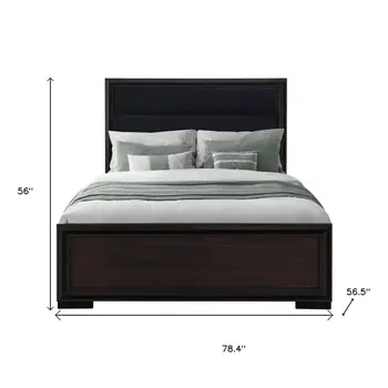 Brown and Black Wood And Upholstery Full Bed Frame