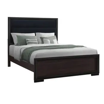 Brown and Black Wood And Upholstery King Bed Frame